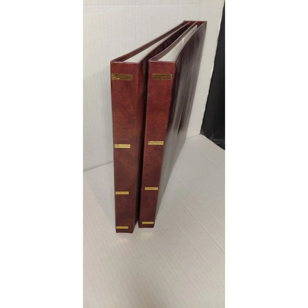 VTG Faux Leather Gold Maroon Fold Out Photo Card Collection Album Clear Sleeves